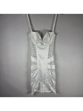 Nom De Plume White XS Bodycon Mini Dress Semi Lace-Up Satin Spaghetti Straps